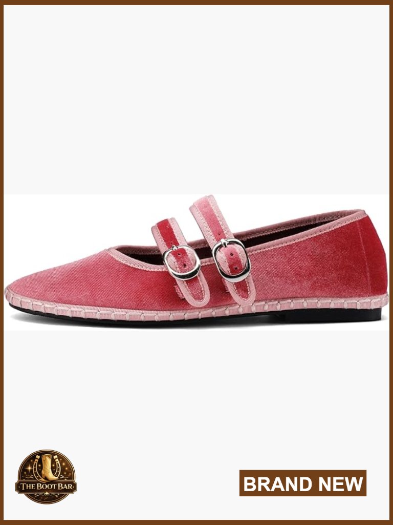 Velvet Mary Jane Ballet Flats Round Toe Comfortable Dress Shoes